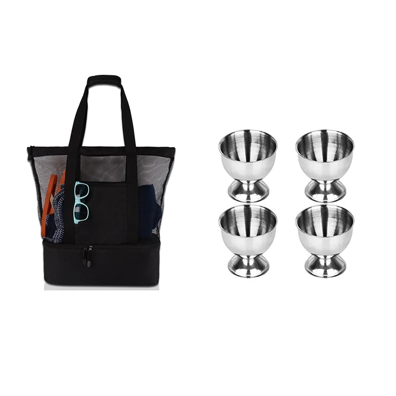 

4 шт., пружинный лоток для яиц, держатель для яиц, с сетчатым отделением для холодильника, большая Закрытая пляжная сумка-тоут на молнии