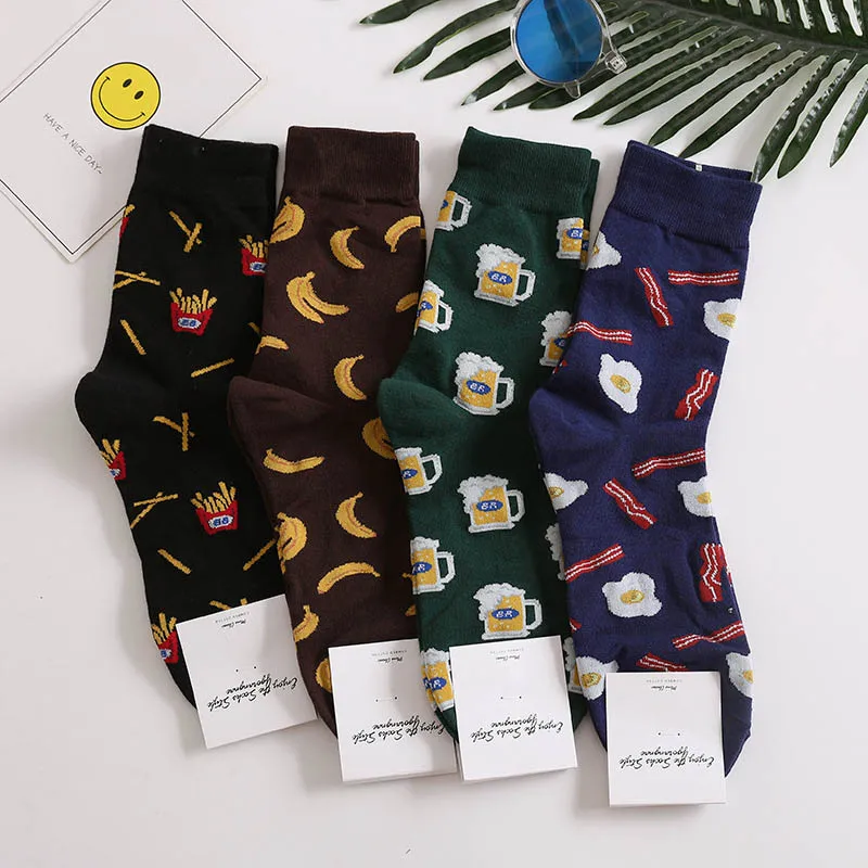 

Harajuku happy socks men funny Cartoon fruit avocado banana burger fries beer biscuit fried chicken food socks skateboard socks