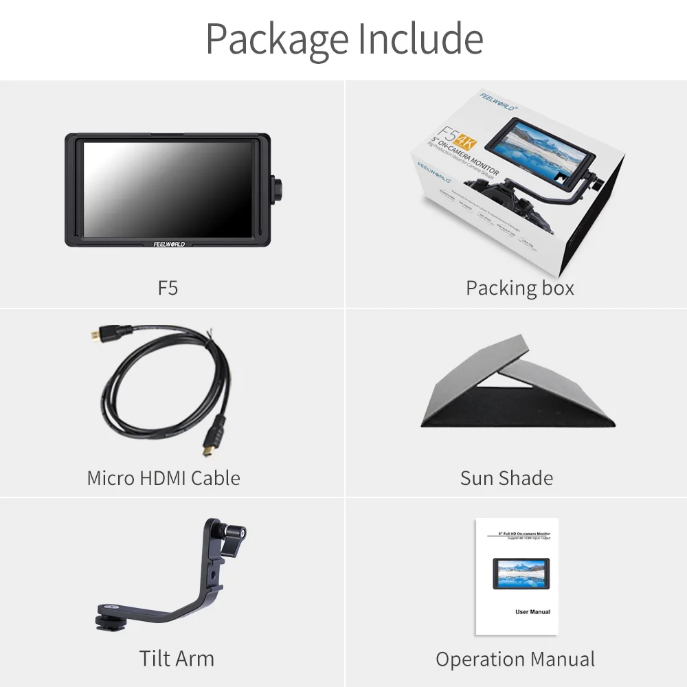 

FEELWORLD F5 5" DSLR On Camera Field Monitor 4K HDMI FHD 1920x1080 IPS Video Peaking Focus Assist Cameras Shooting