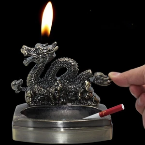 Two-in-one Dragon-shaped Ashtray Lighter Set Can Be Loaded with Butane Flame Torch Creative Lighter with Ashtray Decoration Free