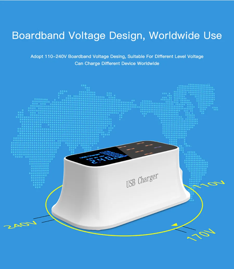 Зарядное устройство CRDC USB 8 портов Быстрая зарядка 3,0 QC 3,0 светодиодный дисплей для мобильного телефона быстрое зарядное устройство адаптер для iPhone Xiaomi USB-зарядное устройство