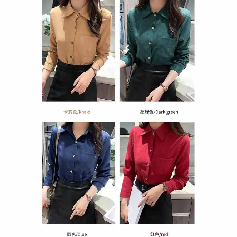 

DIOROBBEN fashion corduroy vintage shirt women top autumn long sleeve blouse Elegant turn-down collar office Lady tops plus size