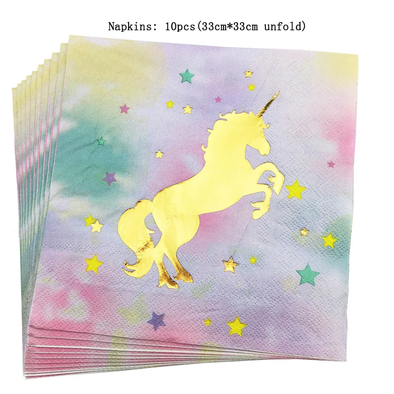 Новый стиль золотой единорог одноразовая посуда бумажная тарелка перьевой