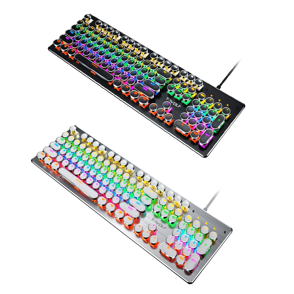 

T-WOLF T70 Wired Punk Mechanical Keyboard USB 104 Keys LED Backlight Gaming Keypad for Computer Laptop Home Office