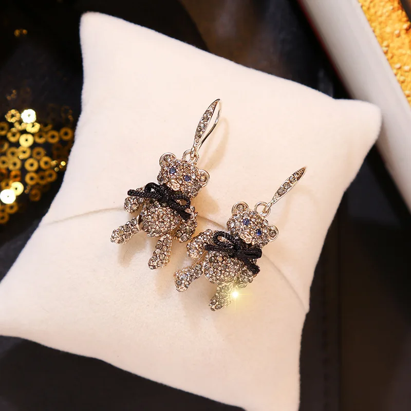 New Bear Pendant Earrings for Women Girls Fashion Temperament Party Wedding Retro Cute Rhinestone Jewelry Gifts | Украшения и