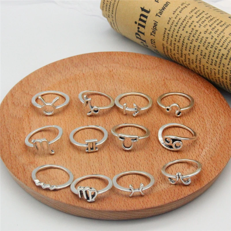 Женские винтажные кольца 12 созвездий набор колец в стиле ретро эффектные