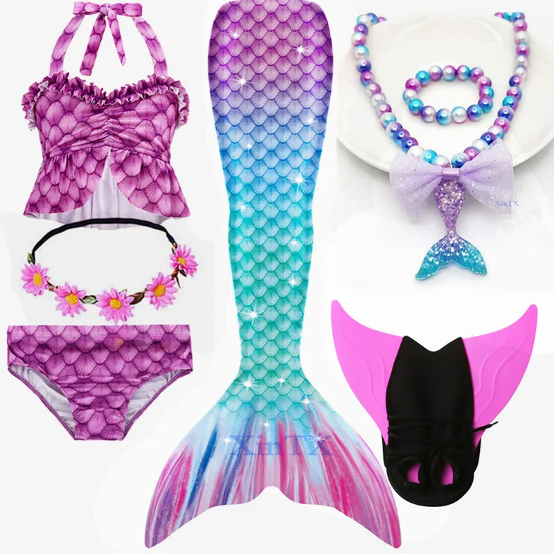 Детский костюм русалки хвост с моноластами для косплея пляжный купальник бикини
