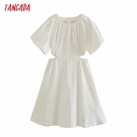 tangada 2021 summer french style cut out dress puff short sleeve ladies white dress vestidos 4m176