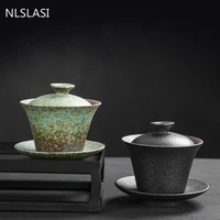 retro pottery gaiwan teacup handmade ceramics tea bowl household teaware travel drinkware personal cup chinese tea ceremony