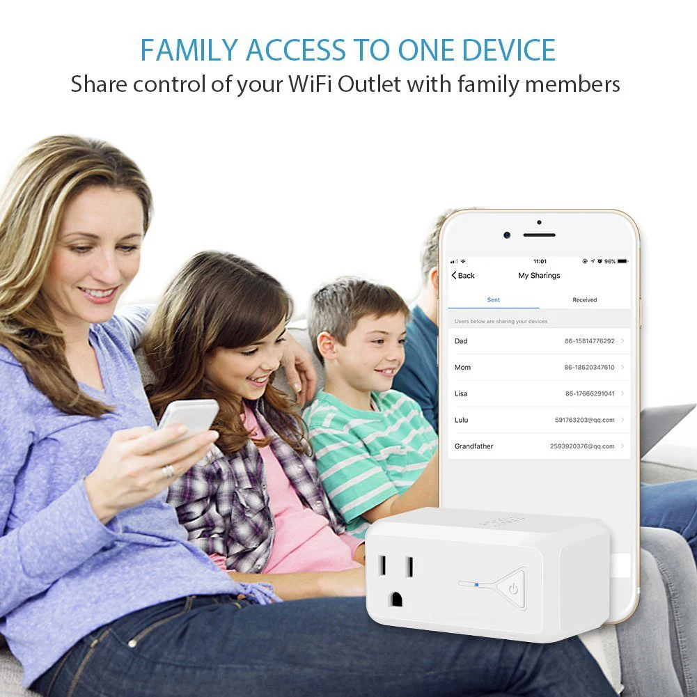 WiFi смарт-Мощность штепсельная вилка американского стандарта электрическая