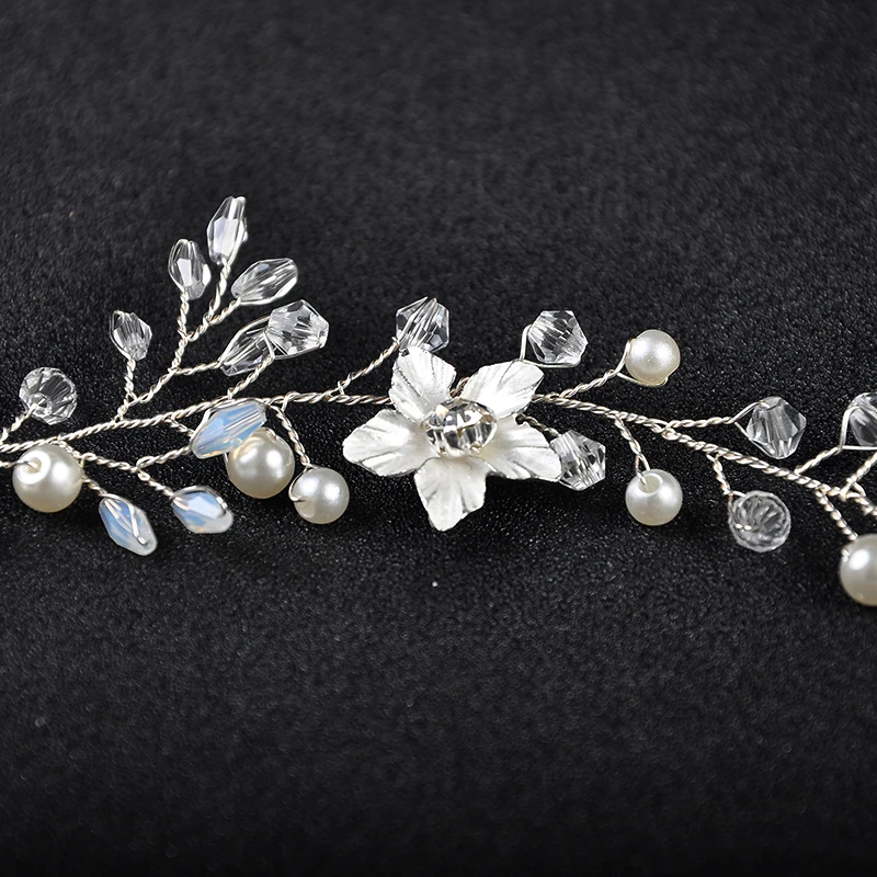 Silver Color Flower Crystal Long Headbands Bridal Wedding Pearl Hair Jewelry Accessories Head Plant Vine Decoration Ornament | Украшения и