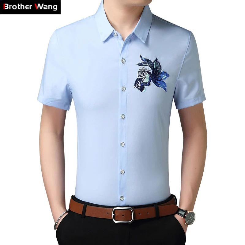 2020 мужская одежда новая летняя рубашка с коротким рукавом Повседневная Тонкая 3D