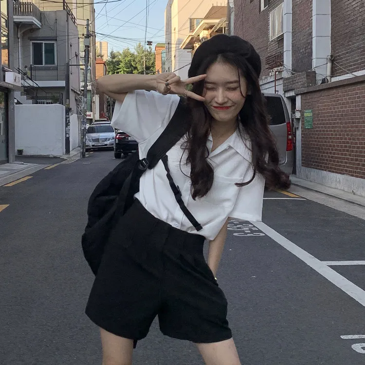 Женская рубашка с коротким рукавом белая элегантная в Западном ретро-стиле