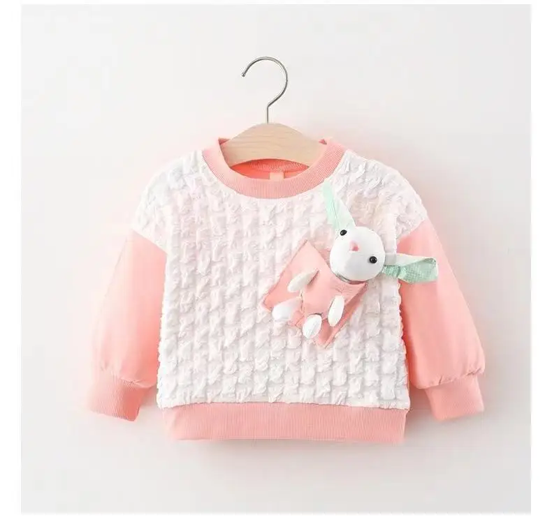 

2021 spring and autumn girls clothes cartoon pocket rabbit pullover girl baby sweatshirt baby long-sleeved children's clothing