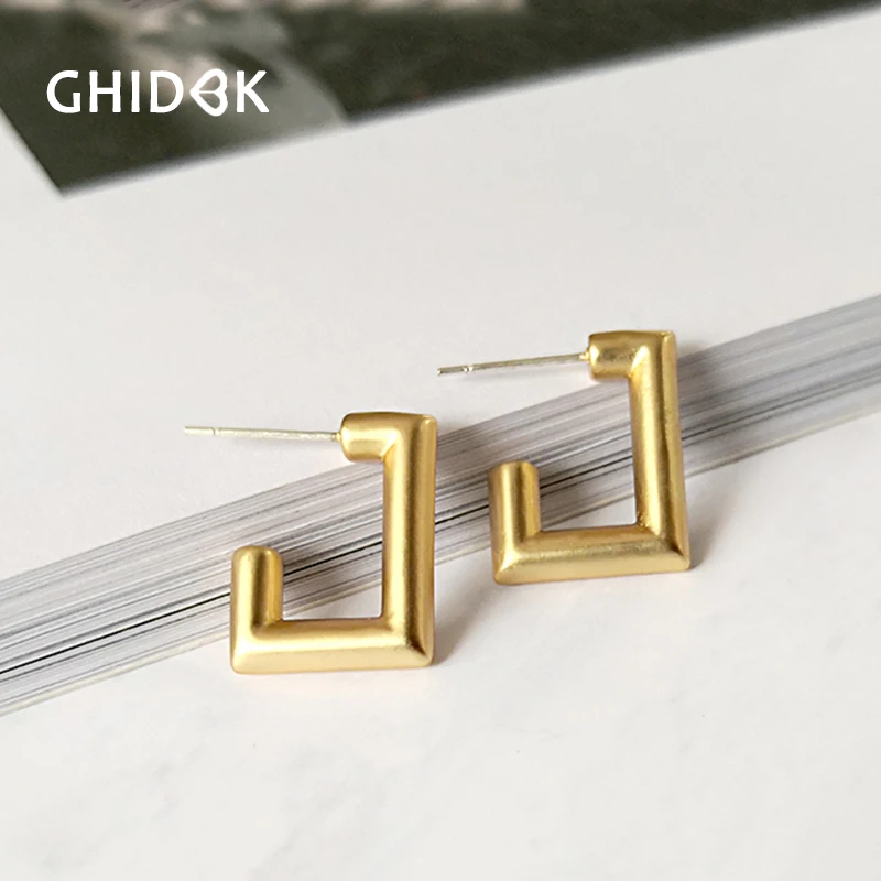 Золотые полые квадратные однотонные серьги кольца GHIDBK 2019 модные