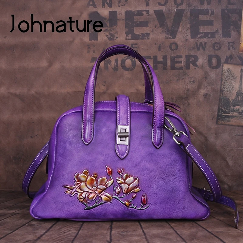 Женские сумки ручной работы Johnature из натуральной кожи с тиснением Хобо в стиле