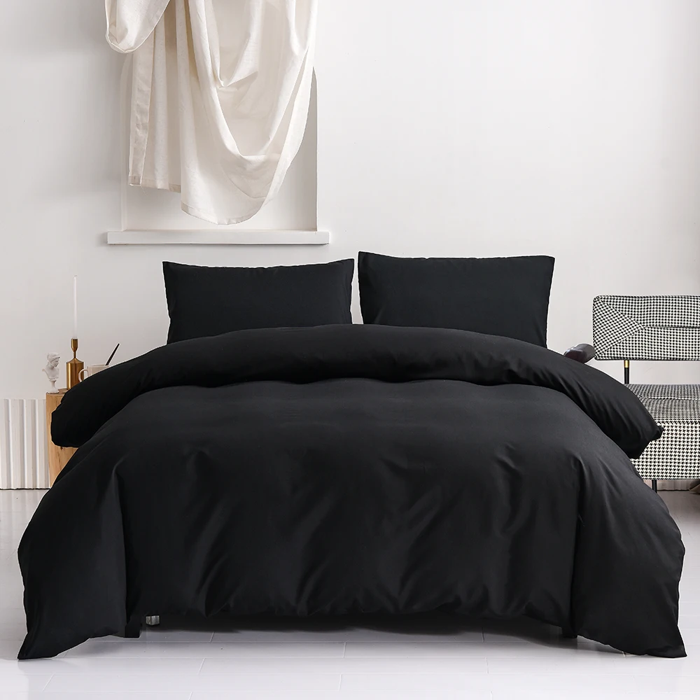 

Pure Bedding sets Black Duvet covers Solid Bed Linen Euro Beddings Gray Quilt Cover Pillow Shams 200x200 135x200 free shipping