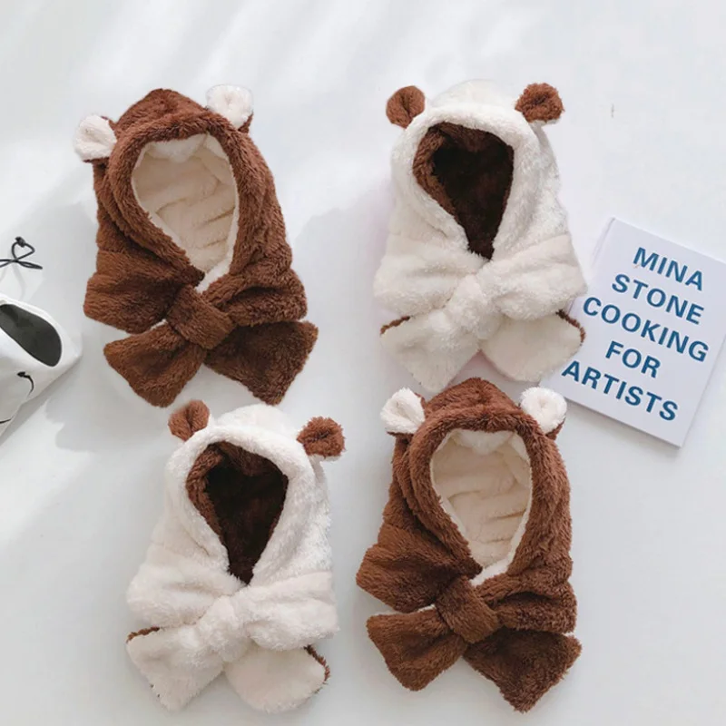 

Kids Hat Boy Girl Winter Warm Plush Scarf Hats Children Earflap Beanie Cap Cute Ear Hats Baby Photography Stuff