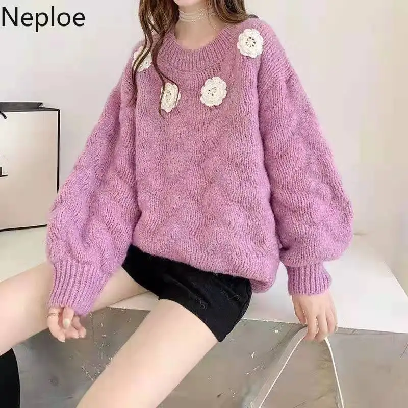 Японский свитер Neploe женская осенняя одежда милые вязаные пуловеры с круглым