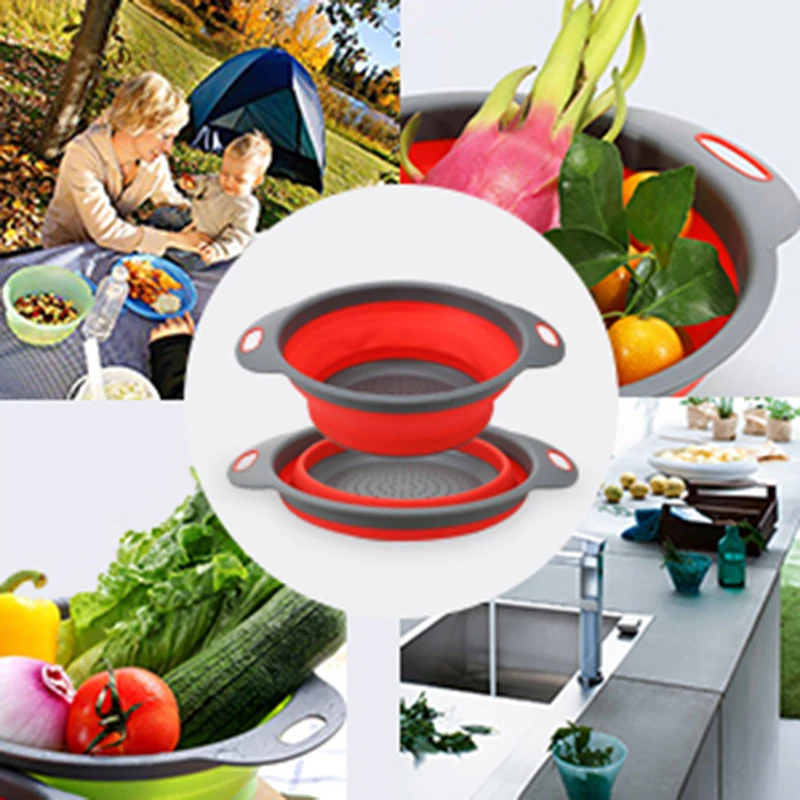

Silicone Folding Drain Basket Kitchen Gadgets Storage Tools Creative Retractable Silicone Fruit Vegetable Colander Accessories