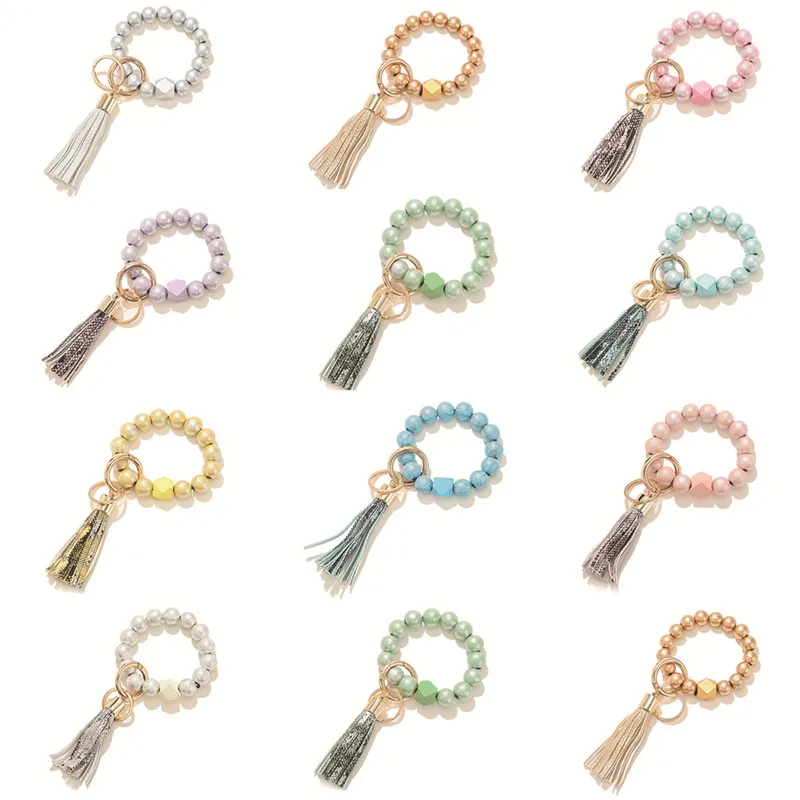 Новинка 1 шт. брелок с кисточкой деревянные бусины браслет на запястье для ключей