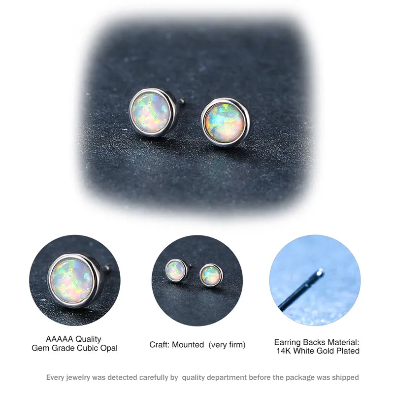 

Simple Female White Opal Stone Jewelry Charm Silver Color Small Stud Earrings For Women Trendy Bride Round Wedding Earrings