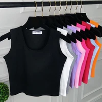 sexy women round neck pure color crop tops patchwork sleeveless camisole tank tops fashion ladies slim vest tee top t shirt hot