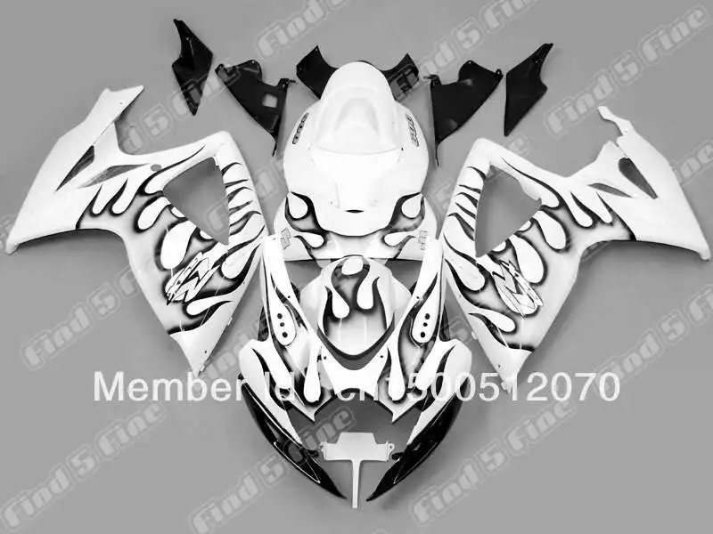 

black flame white for SUZUKI GSXR600 GSXR750 06 07 GSX-R600 GSX-R750 06-07 GSXR 600 750 2006 2007 2006-2007 ABS fairing kit
