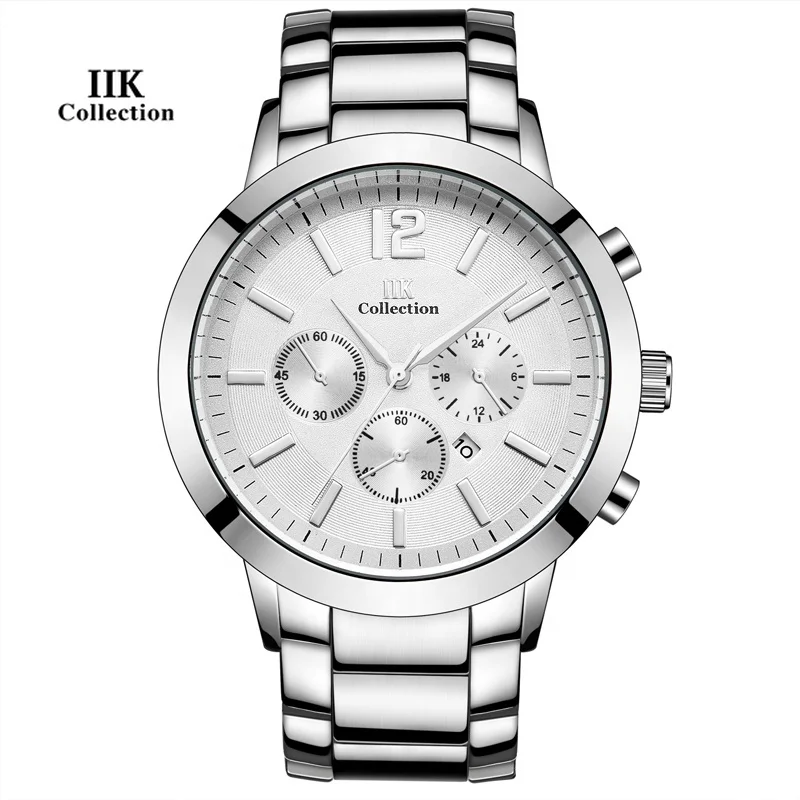 

iik series watches for men bracelet clasp 3bar waterproof calendar simple stainless steel watch fashion men