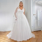 Новинка 2021, женское свадебное платье без рукавов, с V-образным вырезом, ТРАПЕЦИЕВИДНОЕ, кружевное, Пляжное свадебное платье, платье невесты большого размера