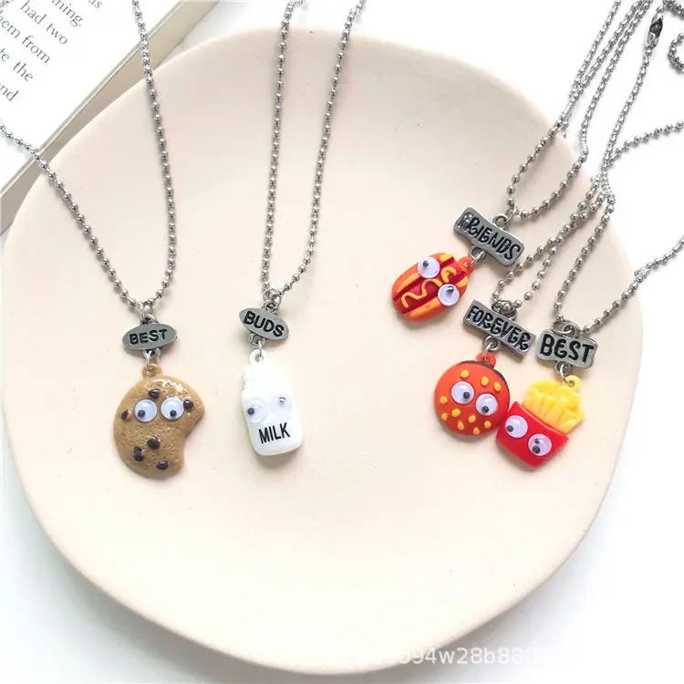 

Children Best Friends Forever Cute Hamburgers Hot Dogs Food Pendant BFF 3 Necklace Friendship Jewelry Gifts For Kids 5PCS/Set