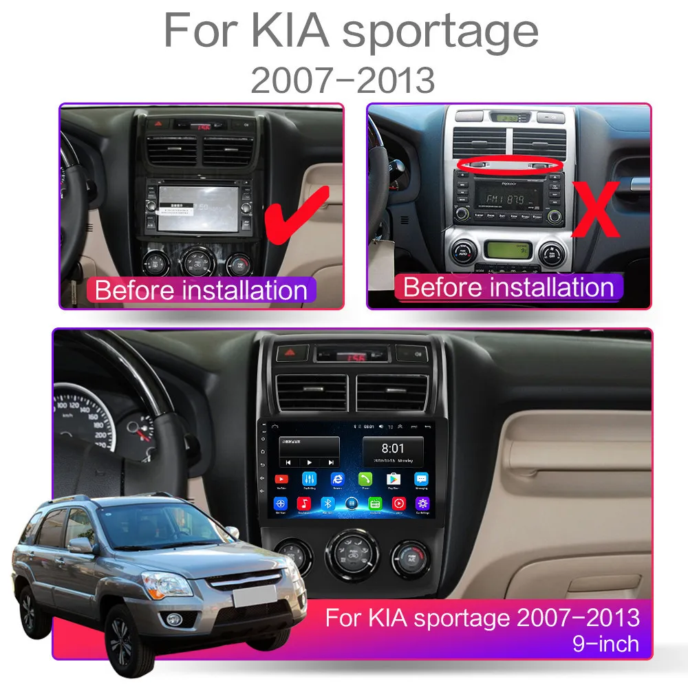 Автомобильный мультимедийный плеер для Kia на Android 9 1 с 8 ядрами gps Sportage 2 android 2007