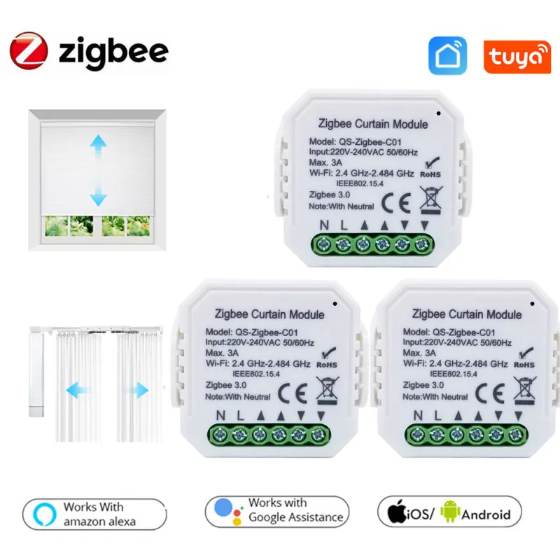 

Модуль переключения для штор Tuya Smart Life Zigbee, модуль для роликовых затворов, мотор для слепых моторов, дистанционное управление через приложение, для Google, умного дома, для дома