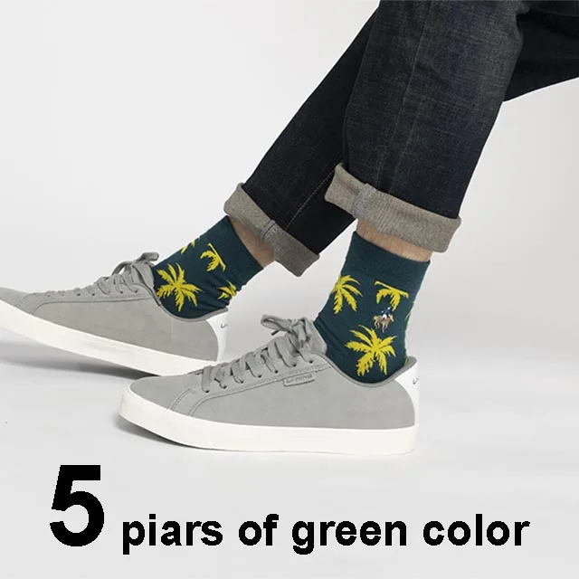 5 pairs green 5 пар/лот Pier Polo Для мужчин носки Новые сорняков на осень-зиму модного цвета Harajuku с паттерном в форме листьев; хлопковые носки мужские платье подарки - Цвет: 5 pairs green