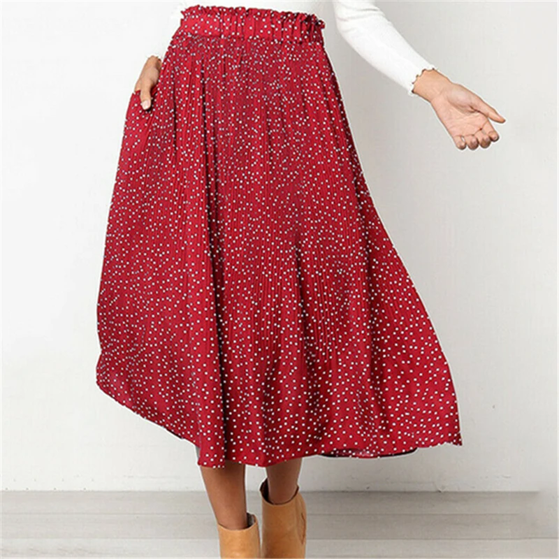 

2019 Bohemian High Waist Polka Dot Summer Skirts Womens Boho Elegant temperament Chiffon Skirt Maxi Long Skirts For Women