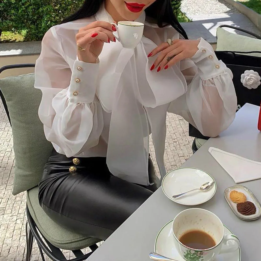 Английская винтажная перспективная белая блузка из органзы для женщин Blusas Mujer De