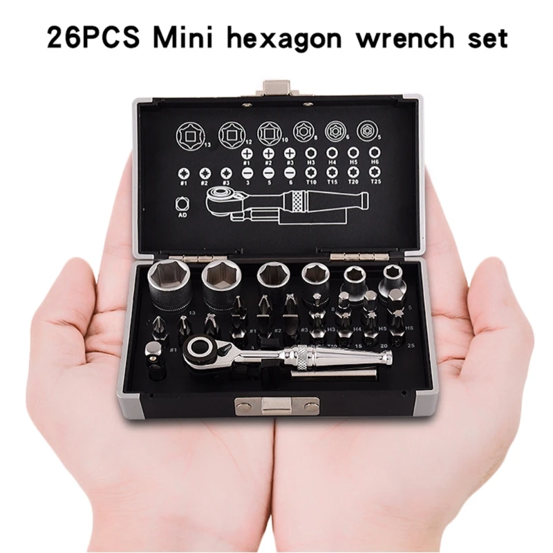 

26pcs Mini Ratchet Wrench Socket Bits 1/4'' Drive Spanner Kit Tools for Bicycle