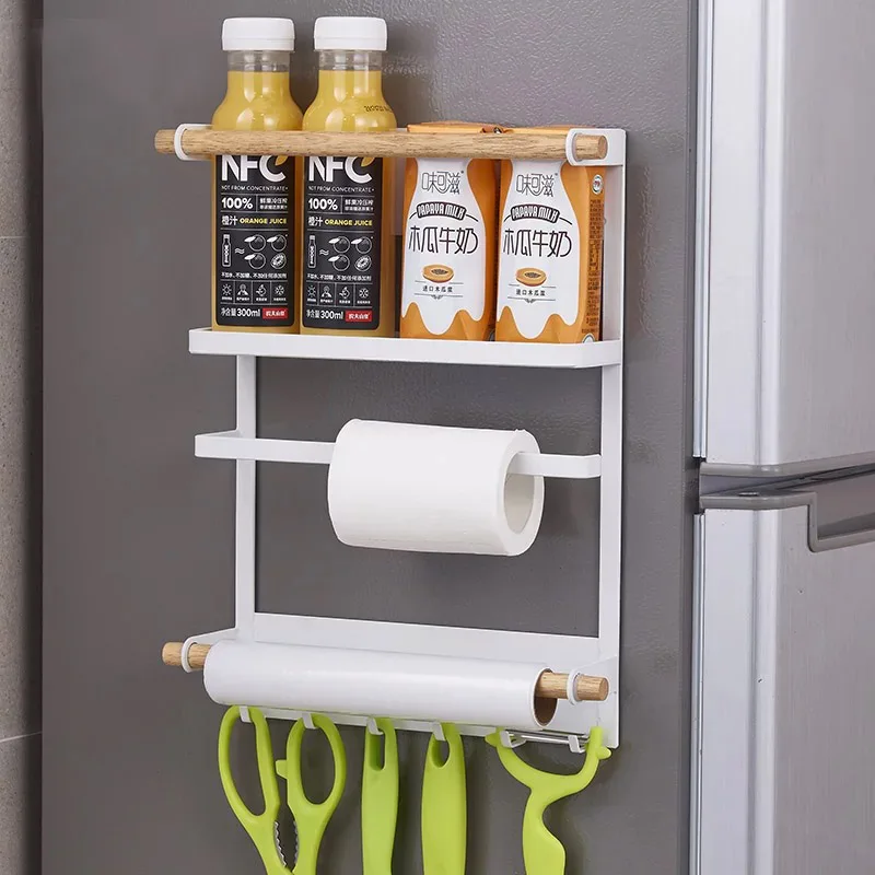 

Multifunction Kitchen Storage Holder Towel Rack Magnetic Adsorption Refrigerator Iron Organizer Paper Towel Shelf Kitchen Items