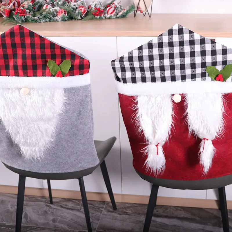 

Новогодние чехлы на стулья, Дед Мороз, красный, черный, решетчатый чехол на спинку стула, аксессуары, украшения, 50*60 см, 1 шт.