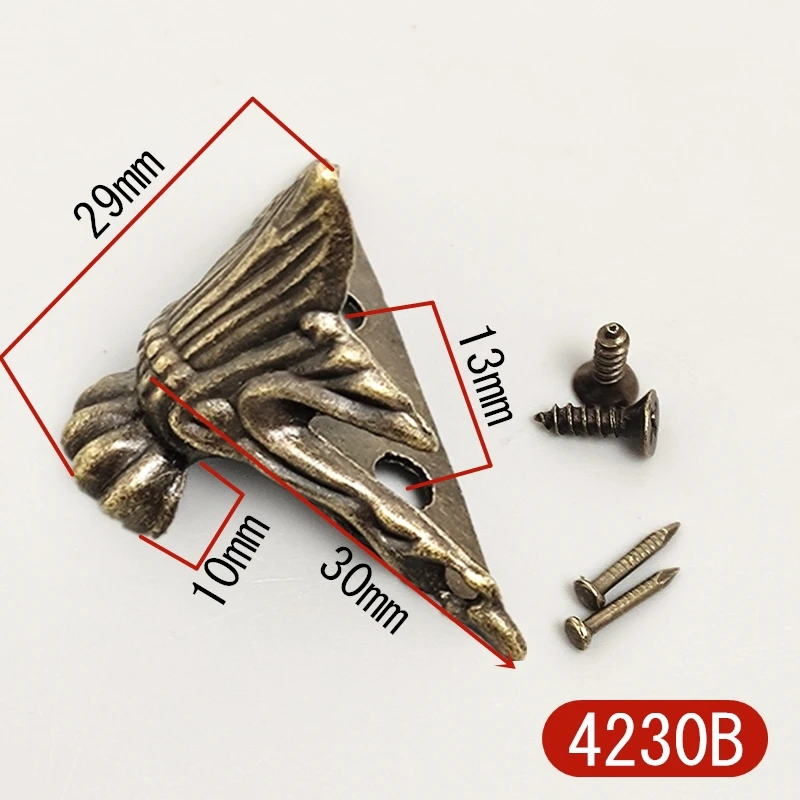 

4PCS Antique Wood Box Feet Leg Fashion Corner Protector Triangle Rattan Carved Decorative Bracket For Furniture Hardware 29x30m