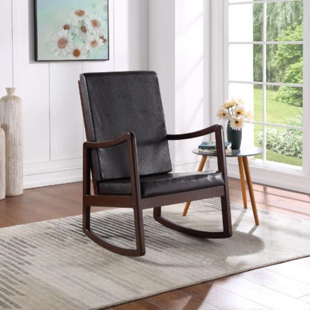 

Raina Rocking Chair Rubber Wood Frame Dark Brown PU & Espresso Finish[US-W]