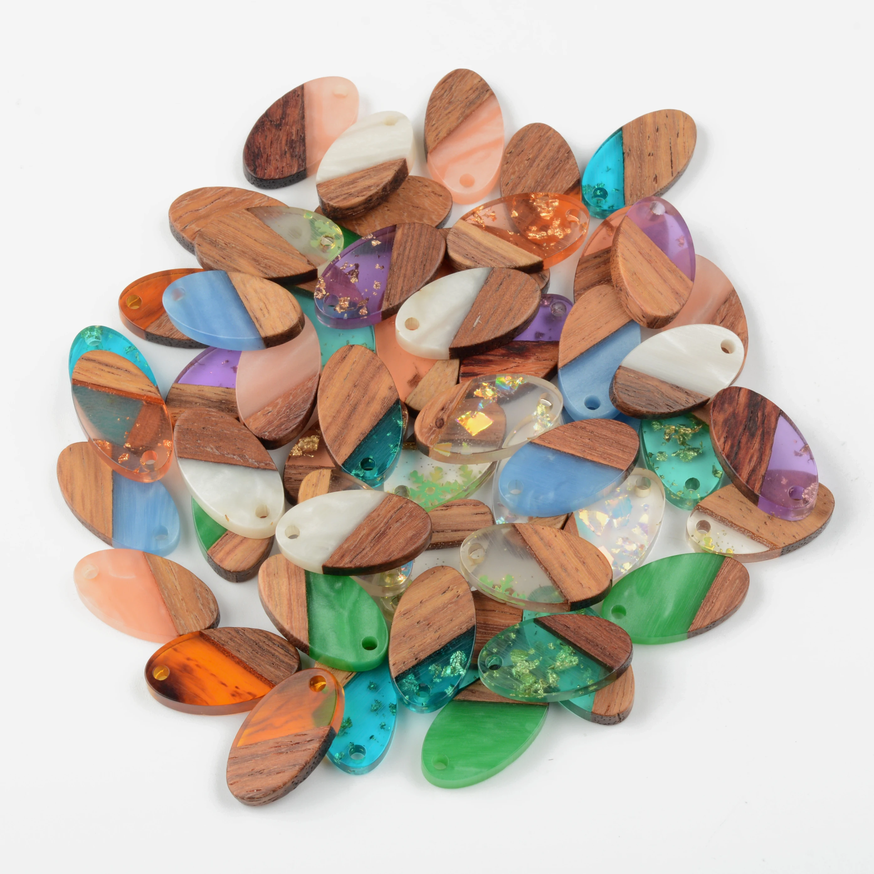 

10PCS Oval Shape Earrings Accessories Natural Wood & Resin Splicing Hand Made DIY Making Charms Jewelry Findings & Components