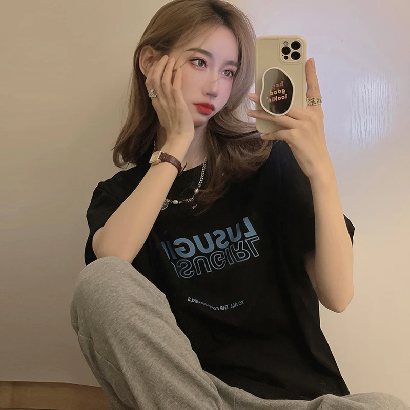 Футболка женская летняя с круглым вырезом и коротким рукавом 4 размера M-2xl |