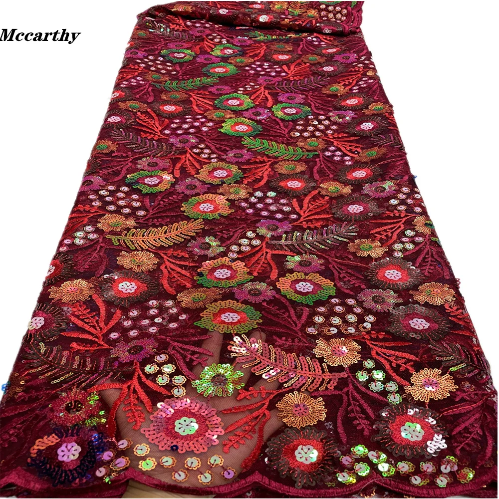

McCarthy 2021 African Sequin Lace Fabric Red Embroidery Nigerian Mesh Lace Fabric Dress High Quality French Tulle Lace Fabric