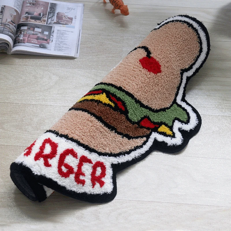 Коврик с принтом гамбургеров мягкий ворсистый впитывающий нескользящий