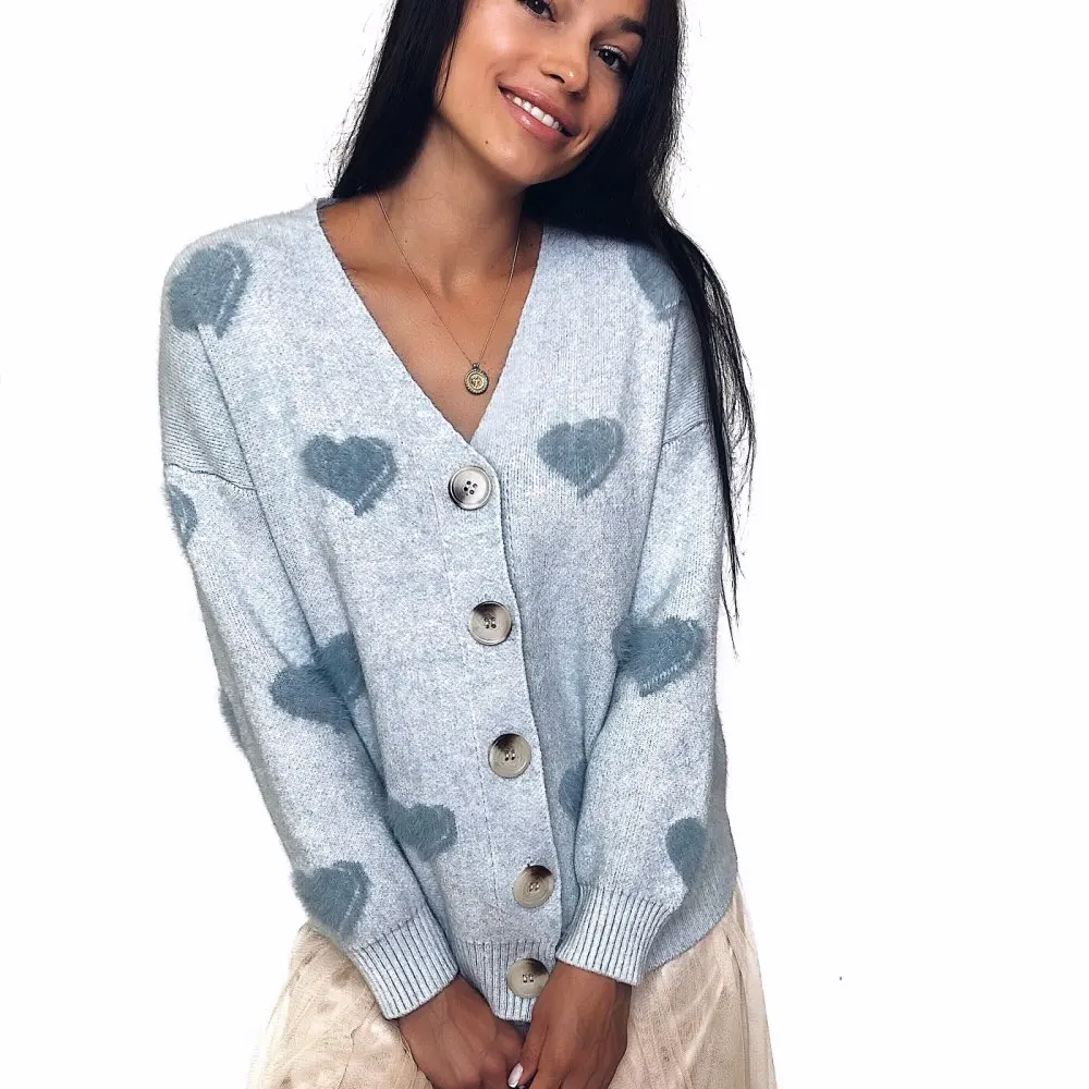 Hirsionsan Cashmere Sweater Women Autumn Winter Knitted Cardigans Kawaii Heart Loose Clothes Oversized Soft Warm Pull Femme