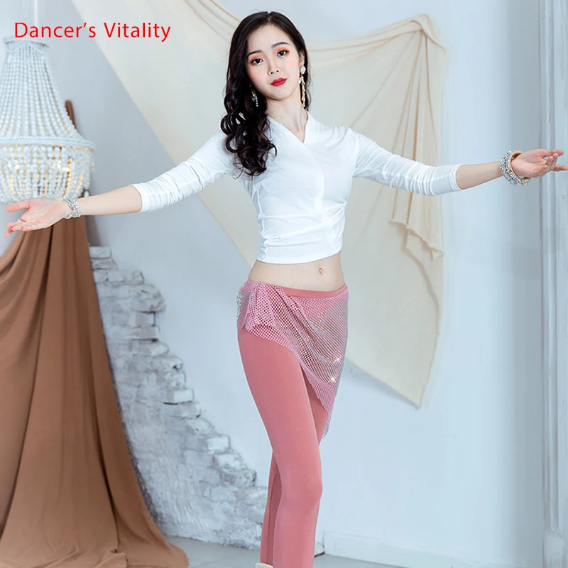 

Belly Dance Top/Pants V-neck Shirt Long Sleeve Hip Scarf Trousers Practice Clothes Female Oriental Dancing Performance Clothing