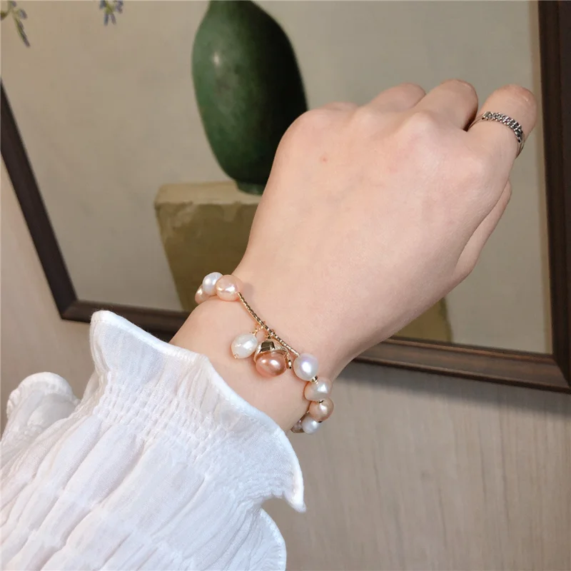

Natural Freshwater Pearls Bracelet Popular Style Golden Plating Single Layer Geometric Beads Bracelet For Sweet Women