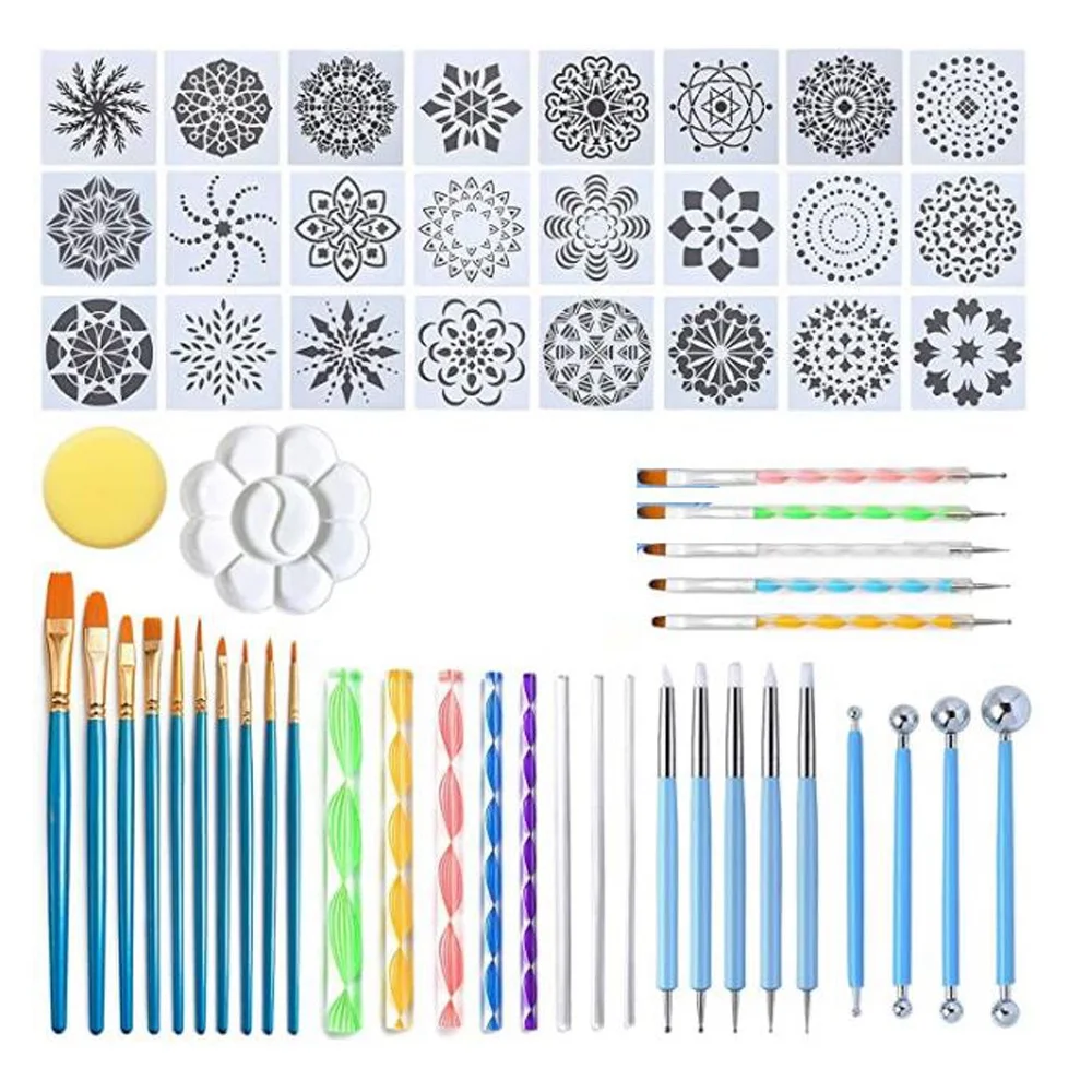 

59 PCS Mandala Dotting Tools Stencil Set for Painting Rocks Drawing, Kids' Crafts, Nail Dotting and Art Drawing Supplies