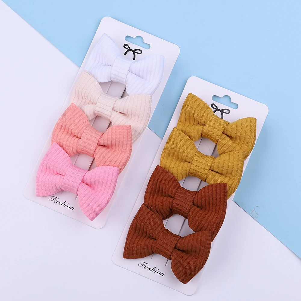 

4Pieces/Set Solid Color Cotton Hair Bows Hair Clip For Girls Cute Boutique Hairpins New Headwear Barrettes Kids Hair Accessories
